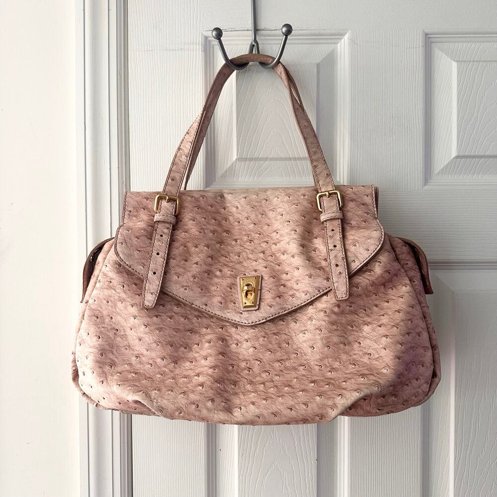 Marc Jacobs Ozzie Aurora Blush Pink Beige Ostrich Top Handle Satchel Bag READ